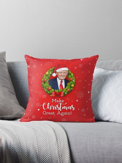 Make Christmas Great Again with Trump on red background Funny Christmas card gifts HD HIGH QUALITY ONLINE STORE Pillow