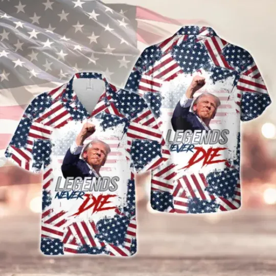 Trump Legends Never Die Hawaiian Shirt, Presidential Election 2024 Trump Shirt