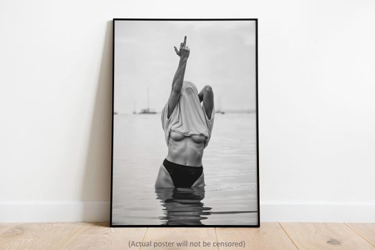Middle Finger Poster, Feminism Poster Print, Black & White Vintage Photography Print, Bathroom Art