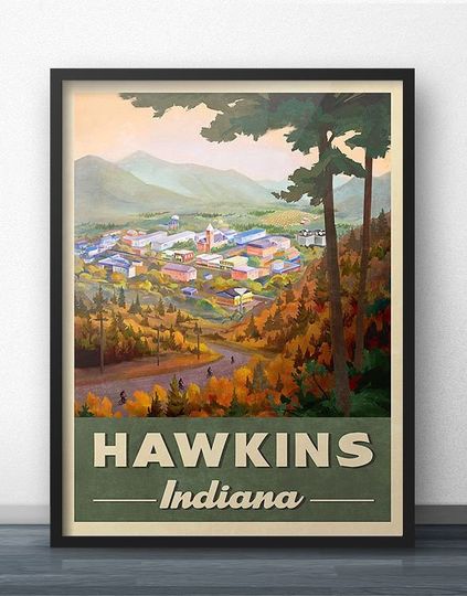 Hawskin Indiana Retro Vintage Travel Poster | Stranger Things Interpretation