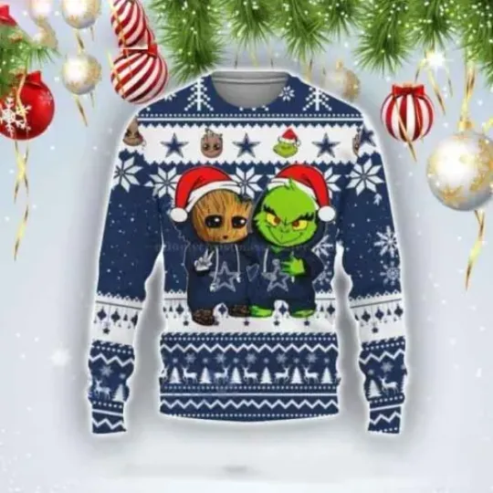 Baby Groot And funny character Best Friends – Dallas Cowboys Ugly Christmas Sweater