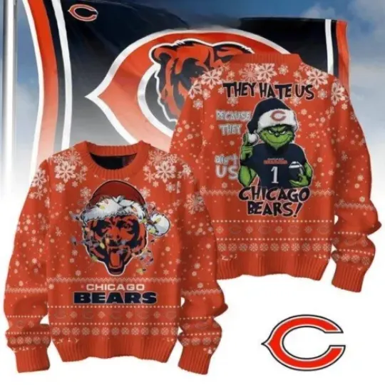 Chicago Bears They Hate Us Because The Ain’t Us Orange Christmas Ugly Sweater