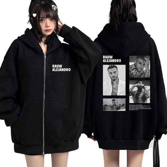 Rapper Rauw Alejandro Print Zip Up Hoodie