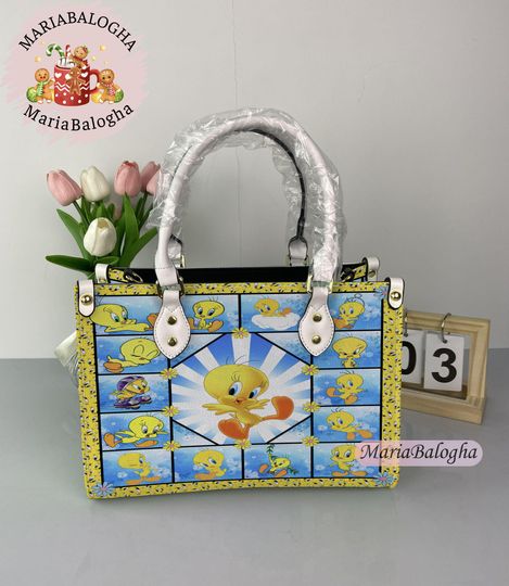 Tweety Bird Christmas Leather Handbag, Tweety Bird Women's Handbag, Vintage Shoulder Bag, Crossbody Bag