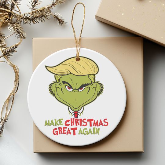 3" 'Make Christmas Great Again' Ceramic Trump Ornament, Funny Christmas Tree Decor Gift for Trump Supporters (Design 1)