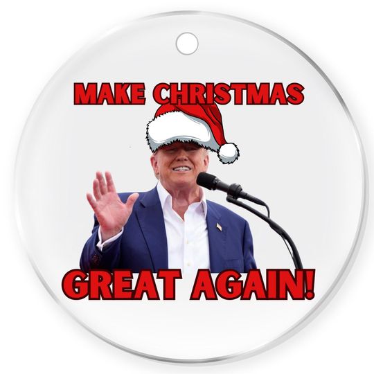 Make Christmas Great Again Donald Trump 2025 Funny Gift Personalized Photo Christmas Ornament w/ Any Picture, Text - Custom 3" Ceramic, Heart