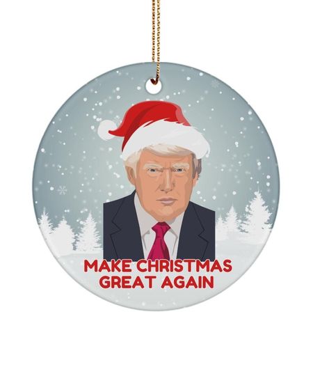 Make Christmas Great Again Ornament | Donald Trump In Santa Hat Ceramic Christmas Ornament | Funny Political Holiday Decor Novelty Keepsake