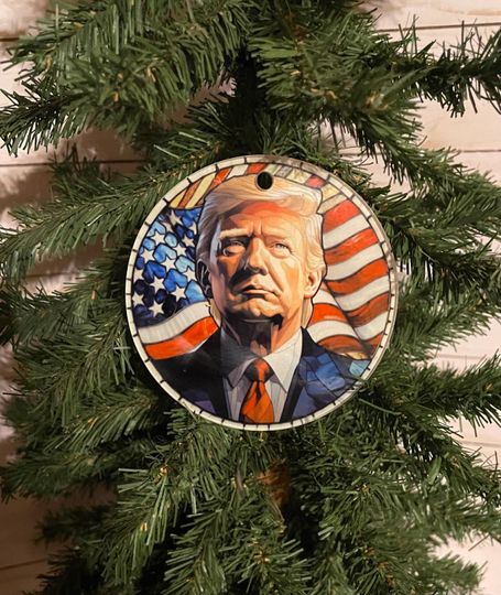 Trump ornaments funny trump golden retriever trump hat stained glass flag trump funny character make Xmas great again Ill be home for Xmas trump