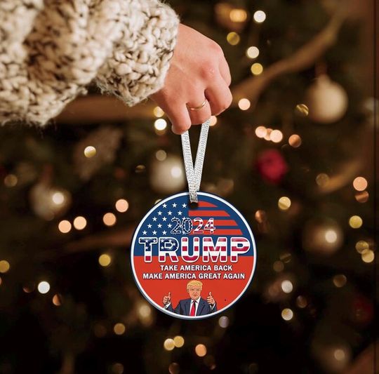Christmas Trump Ornament 2024, Double-Sided Xmas Hanging Tree Decorations Take America Back & Make America Great Again Gift for Donald Trump