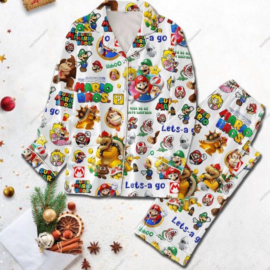 Super Mario Pajamas Set, Super Mario Women Pajamas, Mario Bros Pajamas, Mario Long Sleeve Pajama, Mario Pajamas, Christmas Gifts