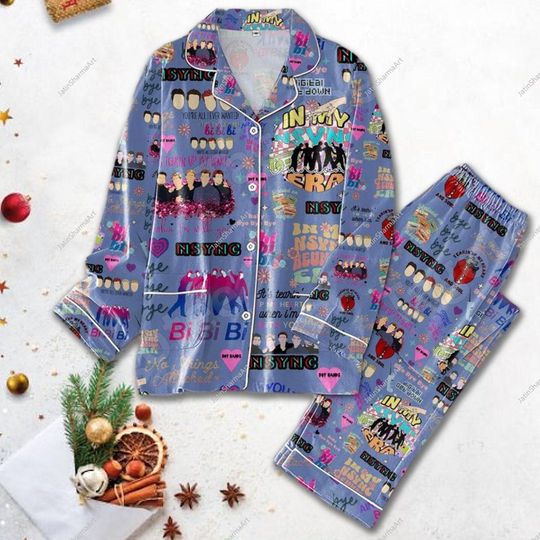 Christmas Nsync Pajamas Set, Nsync Thick Pajamas, Nsync Band Holiday Pajamas, Nsync Womens Pajamas, Nsync Night Pajamas, Xmas Gift