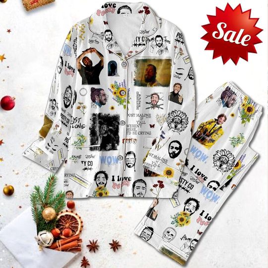Post Malone Pajamas Set, Post Malone Women Pajamas, Post Malone Thick Pajamas, Post Malone Pajamas, Long Sleeve Pajamas, Christmas Pajamas