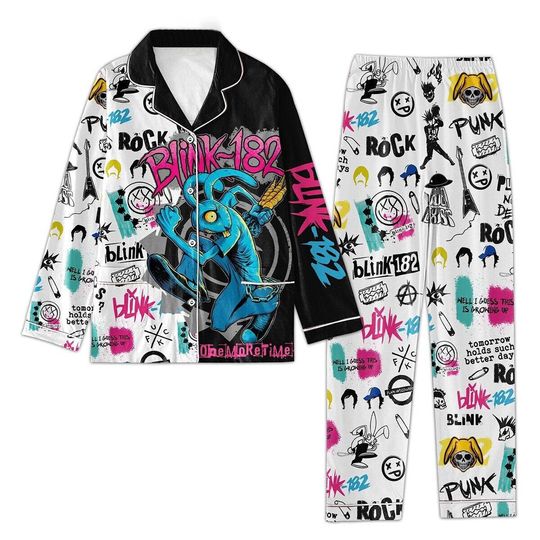 Bli-nk 182 Band Pajamas Set, Well I Guess This Is Growing Up Pjs, Bli-nk 182 North America Tour 3D Pajamas, Merry Xmas Pajamas, Xmas Gift