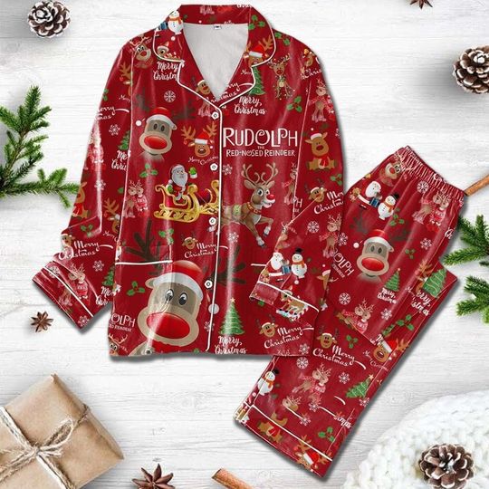 Rudolph the Red-Nosed Reindeer Pajamas Set, Rudolph's Bright Christmas Pajama, Rudolph Pajamas, Thick Pajamas, Christmas Pajamas Women