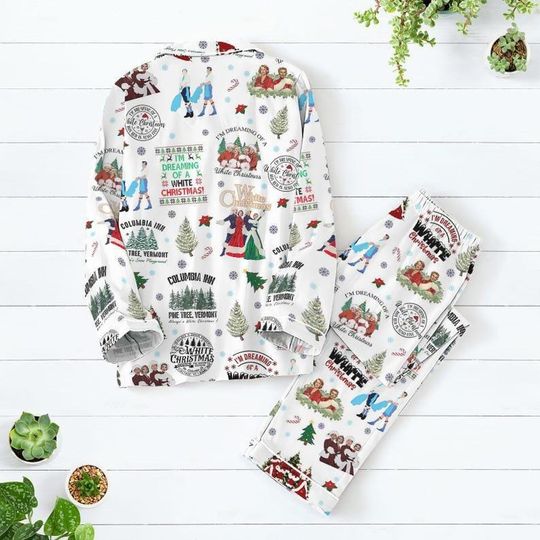 White Christmas Pajamas Set, White Christmas Movie Shirt, Christmas Song Pajamas Set, Pajamas Family, Xmas 90s Movie Pajamas For Party