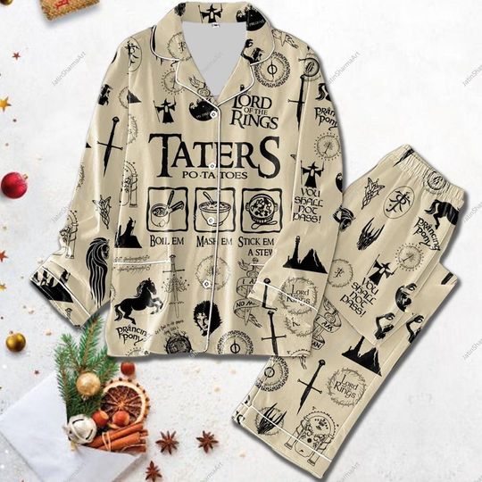 Movie Pajamas Set, Lord Of The Ring Women Pajamas Set, Lord Of The Ring Pajamas Pants, Potato Taters Pajamas, Hobbit Taters Thick Pajamas