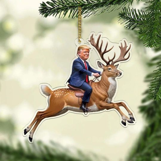 Funny Trump Riding Reindeer Ornament, Trump Christmas Ornament, MAGA Ornament