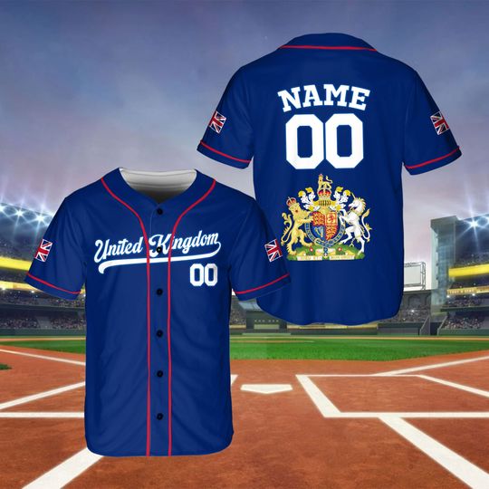 United Kingdom Baseball Fan Game Day Outfit, United Kingdom Family Matching Tee, Baseball Lover Gift, Custom Name And Number Baseball Jersey