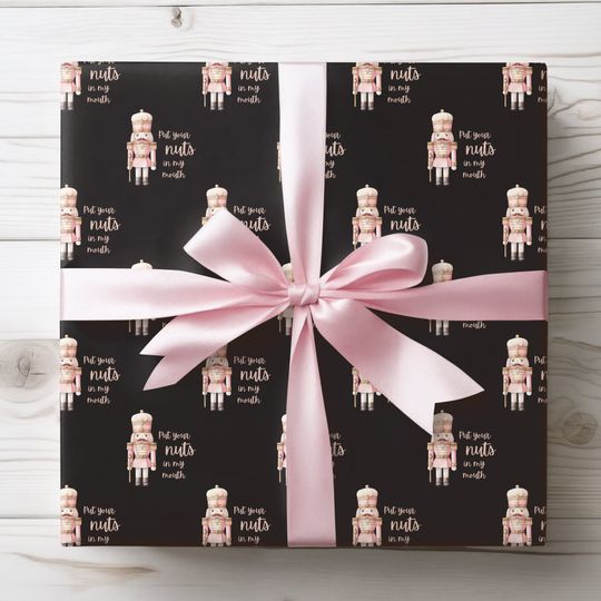 Rude Christmas Wrapping Paper Roll, Pink Nutcracker Gift Wrap