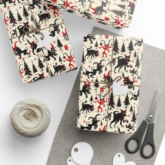 Krampus Christmas Wrapping Paper | Funny Wrapping Paper | Rude Wrapping Paper | Christmas Gift Wrap Xmas Gift Wrap | Cute Holiday Gift Wrap