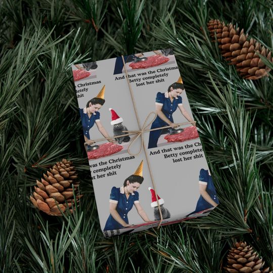 Funny Holiday Gift Wrap Creative Wrapping Paper Sassy gift wrap snarky Christmas Decor Hilarious Stressed out lady with funny cat