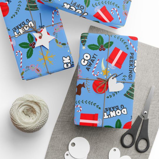 Funny Adult Wrapping Paper, Fun Holiday Wrapping Paper, Festive Wrapper Paper, No Peeking Fuck Off Wrapping Paper