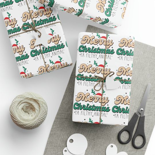 Merry Christmas Ya Filthy Animal Gift Wrapping Paper Roll, Funny Holiday Wrap Paper
