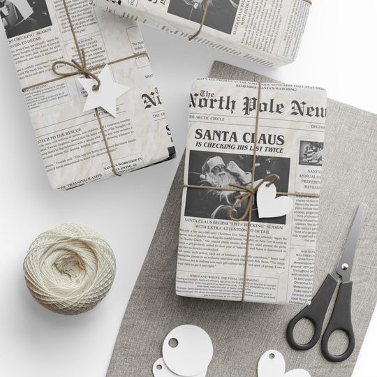 North Pole News Christmas Gift Wrap, Festive Newspaper-Style Wrapping Paper, Fun Christmas Wrapping Paper, Christmas Newspaper gift Wrap,