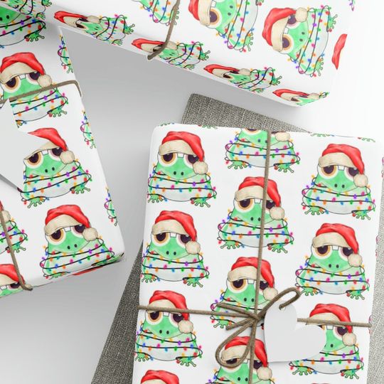Frog Santa Christmas Gift Wrap, Funny Christmas Wrapping Paper, Fun Holiday Gift Wrap, Wrapping Paper Rolls, Eco Friendly Wrap, 3 Sizes