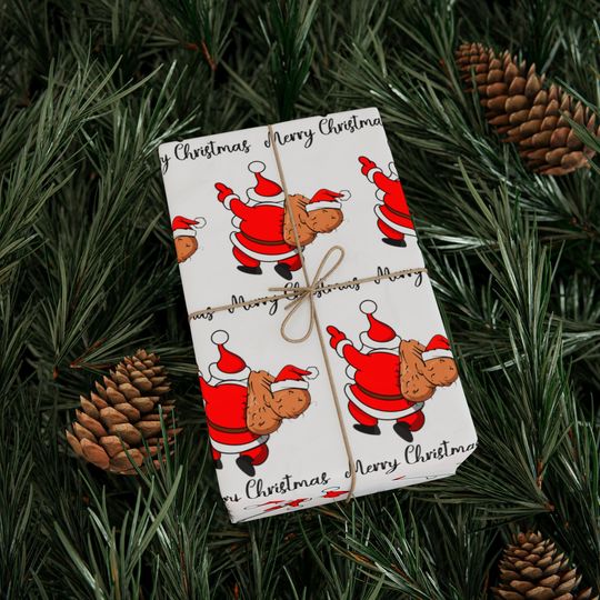 Funny Santa Christmas Balls Wrapping Paper Roll, Christmas Gift Wrap Paper, Humorous Rude Cussing Wrapping Paper