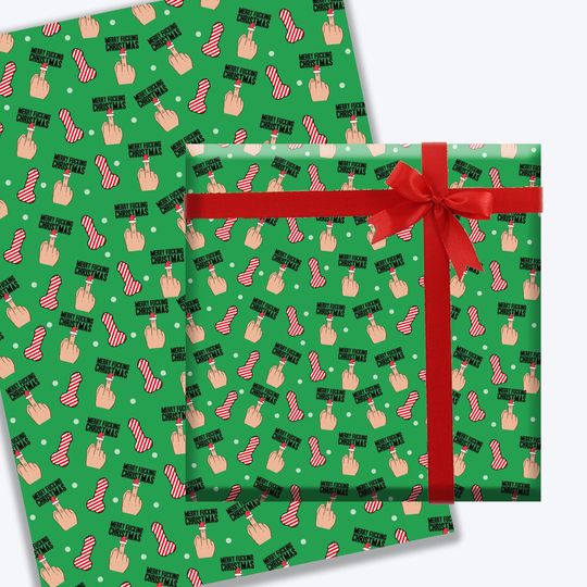 Merry Christmas Middle Finger and Funny Rude Explicit Candy Cane Adult humor  Wrapping Paper for Presents