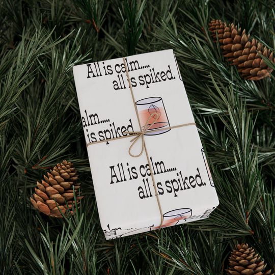 Wrapping Papers, Funny All Is Calm All Is Spiked Test Whiskey Cup Snarky, Gift Wrap, Holiday, Christmas, Birthday, Party Decor, Gag