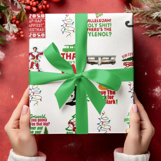 Christmas Vacation Movie Wrapping Paper Roll Funny Christmas Holiday Gift Wrap, Clark Griswold Shitters Full Jolliest Bunch 90s High Quality