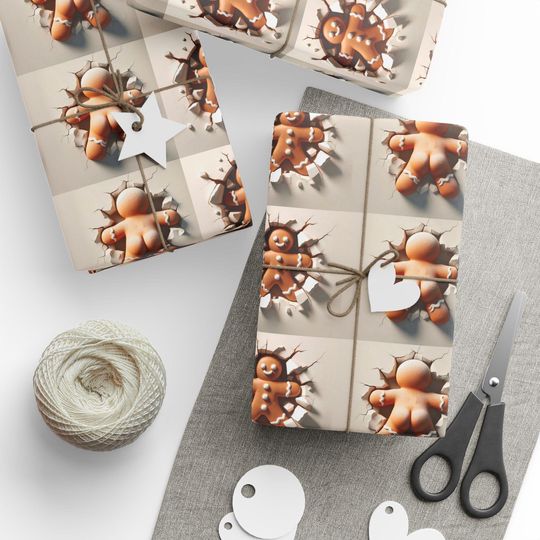 Wrapping Paper: Funny Gingerbread Man Wrapping Paper, Holiday, Gift Wrap, Christmas Wrapping Paper Roll, Funny Christmas