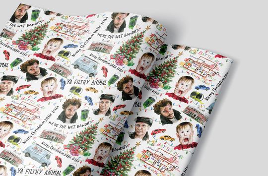 Home Alone Wrapping Paper Sheets - Set of 3 Sheets-   Christmas Movie Holiday Gift Wrap Kids Santa Gift The Wet Bandits Kevin McCallister