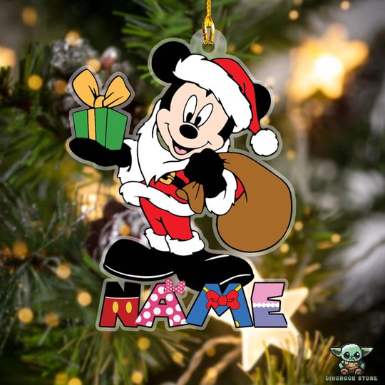 Custom Name Mickey Ornament, Mickey Santa Tree Hanging, Mickey And Friends Character Ornament, Disney Christmas Ornament, Xmas Ornament Idea