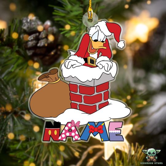 Custom Name Donald Christmas Ornament, Santa Donald Duck Ornament, Mickey And Friends Character Ornament, Disney Christmas Ornament