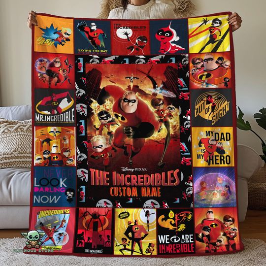 Custom The Incredibles Pictures Collage Blanket, The Incredibles Cartoon Birthday Blanket, The Incredibles Fleece Blanket