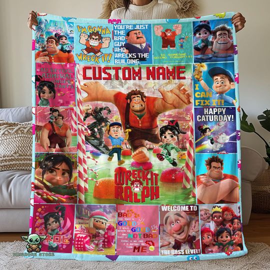 Custom Wreck It Ralph Pictures Collage Blanket, Cartoon Movie Blanket, Wreck It Ralph Cartoon Birthday Blanket,Wreck It Ralph Fleece Blanket