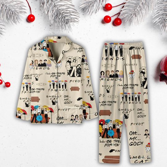 Friends Movie Pajamas Set, Friends Christmas Pajamas, Comedy Shows Xmas Pajamas For The Party, Central Perk Matching Pajamas Set