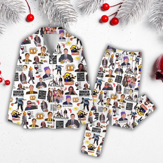 The Office Christmas Pajamas Set, The Office Movie Christmas Party Pajamas, Dunder Mifflin Matching Pajamas Set, Pj Sets For Women