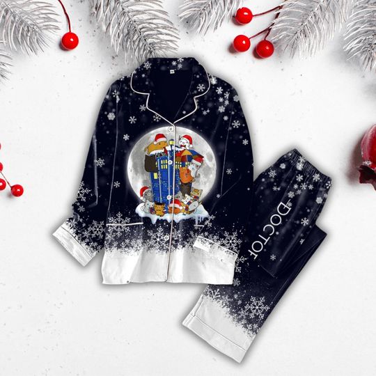 Kitten Who Dr Who Pajamas, Funny Kitten Tardis Box Pajamas, Doctor Who Christmas Pajamas Set, Cat Police Box Movie Pajamas, Women Pjs