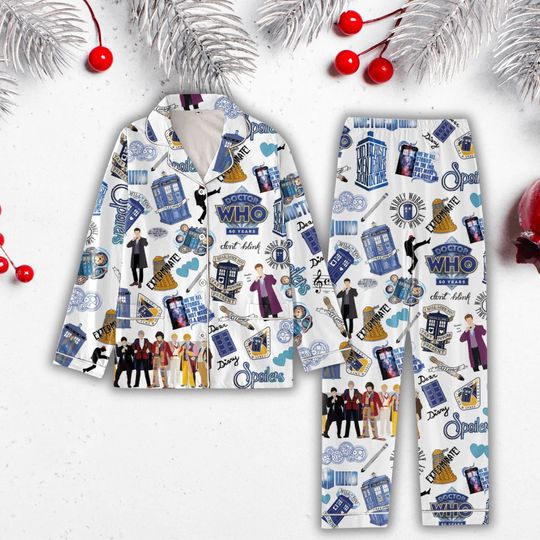 Doctor Who Pajamas Set, Tardis Dr Who Pajamas, Police Box Holiday Pajamas, Doctor Who Woemn Pajamas, Tardis Pajamas, Matching Pjs Set