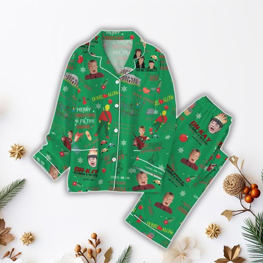 Home Alone Pajamas Set, Funny Kevin Christmas Pajamas, McCallister Home Security Matching Pajamas, The Wet Bandits Family Pajamas