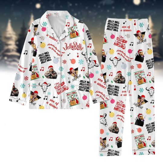 Jelly Roll Christmas Pajamas Set, Son Of A Sinner T-Shirt Pants Ser, Beautifully Broken Tour Holiday Pajamas, Country Music Xmas Pajama