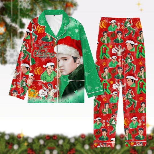 Elvis Presley Christmas Pajamas Set, Elvis Ill Have Blue Fleece Pj Set, Elvis Santa Hat Pajamas, Rock And Roll Music Pajamas Pants