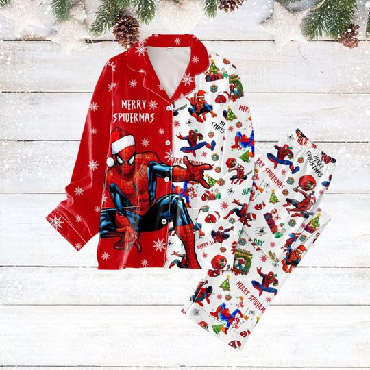 Spider Man Christmas Pajamas Set, Marvel Santa Xmas Pajamas, Superhero Xmas Shirt, Avengers Holiday Pajamas, Christmas Gift