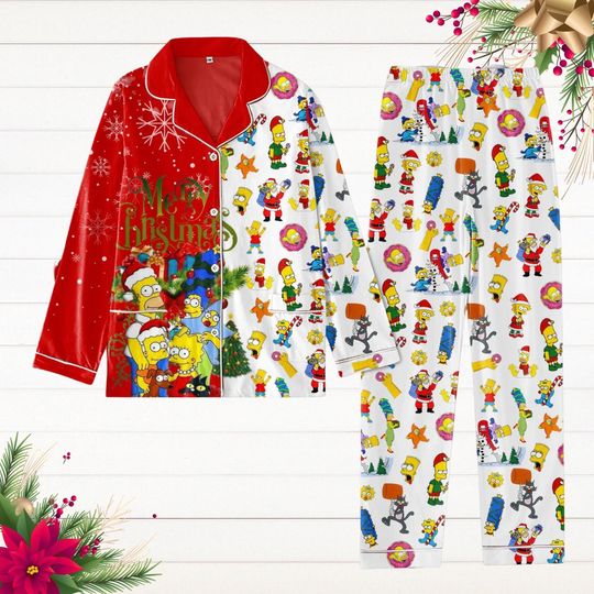 Christmas The Simpsons Family Pajamas Set, Simpsons Movie Holiday Pajamas, Homer Simpson Pj Set Pants, Cartoon Xmas Pjs, Pjs Christmas