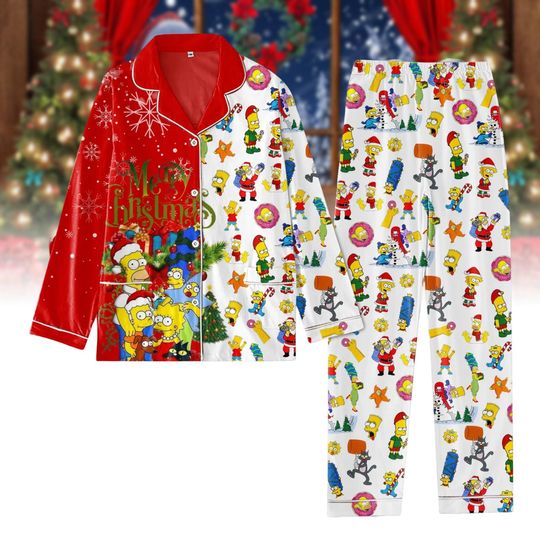 Simpson Christmas Pajamas Set, Bart Simpsons Santa Family Pajamas, Cartoon Tshirt Pants Set, Matching Group Christmas Family Shirt