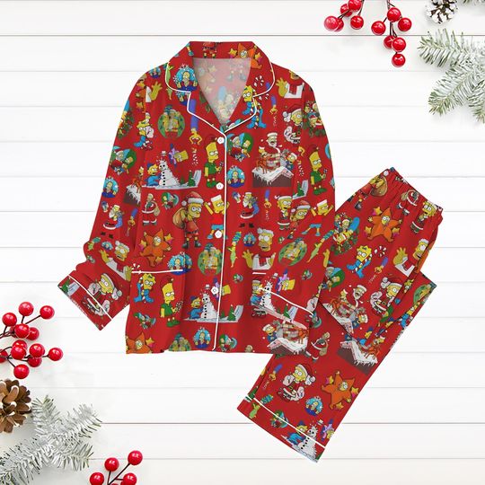 Christmas The Simpsons Pajamas, Homer Simpson Holiday Pajamas, Matching Pajamas Set, Christmas Pajamas Family, Cartoon Movie Pjs